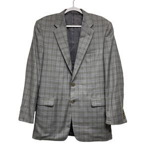 Hickey-Freeman Mens Size 42L 2 Button Plaid Grey Sports Coat Blazer